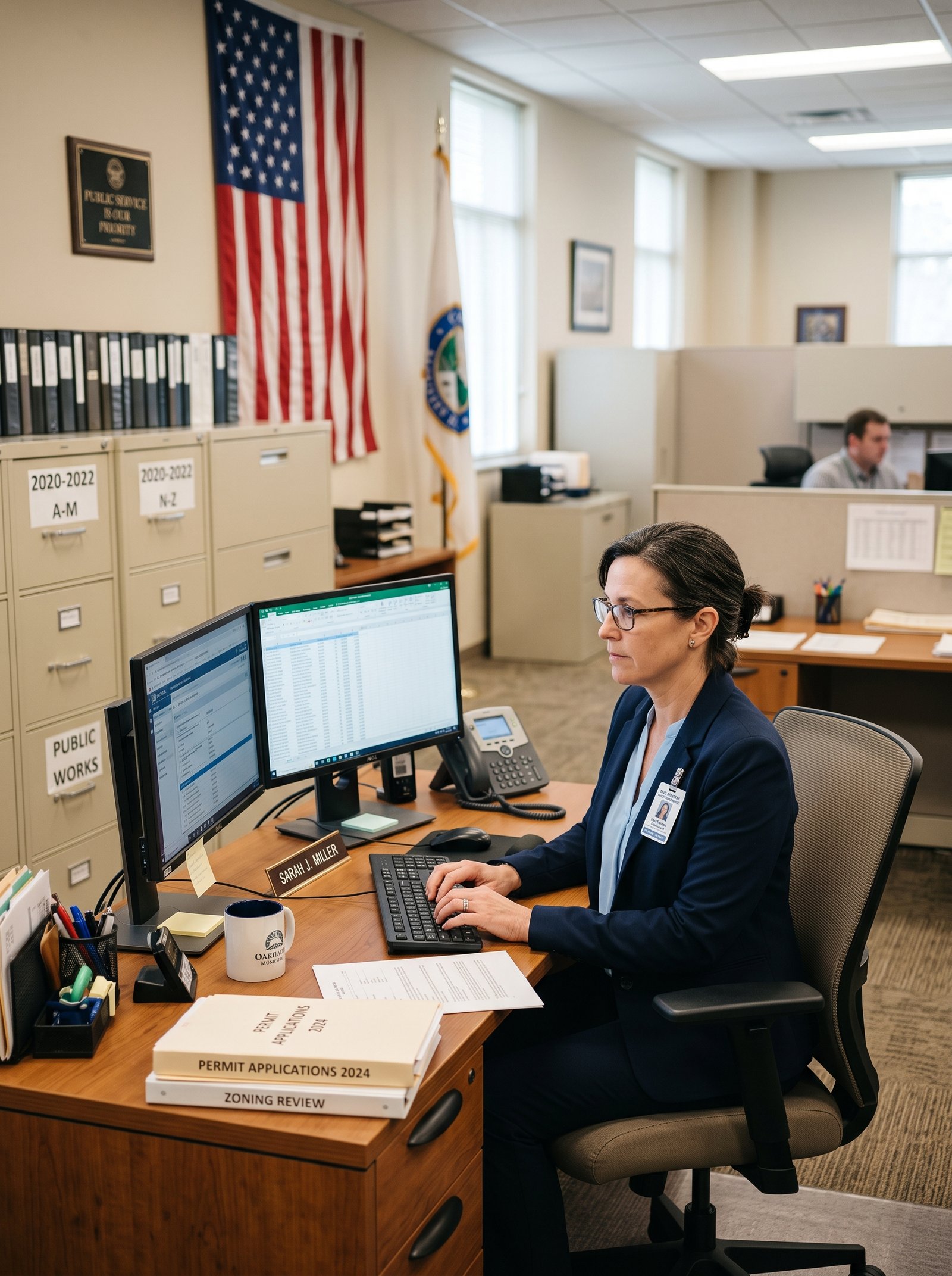 Government office staff working on desktop computers