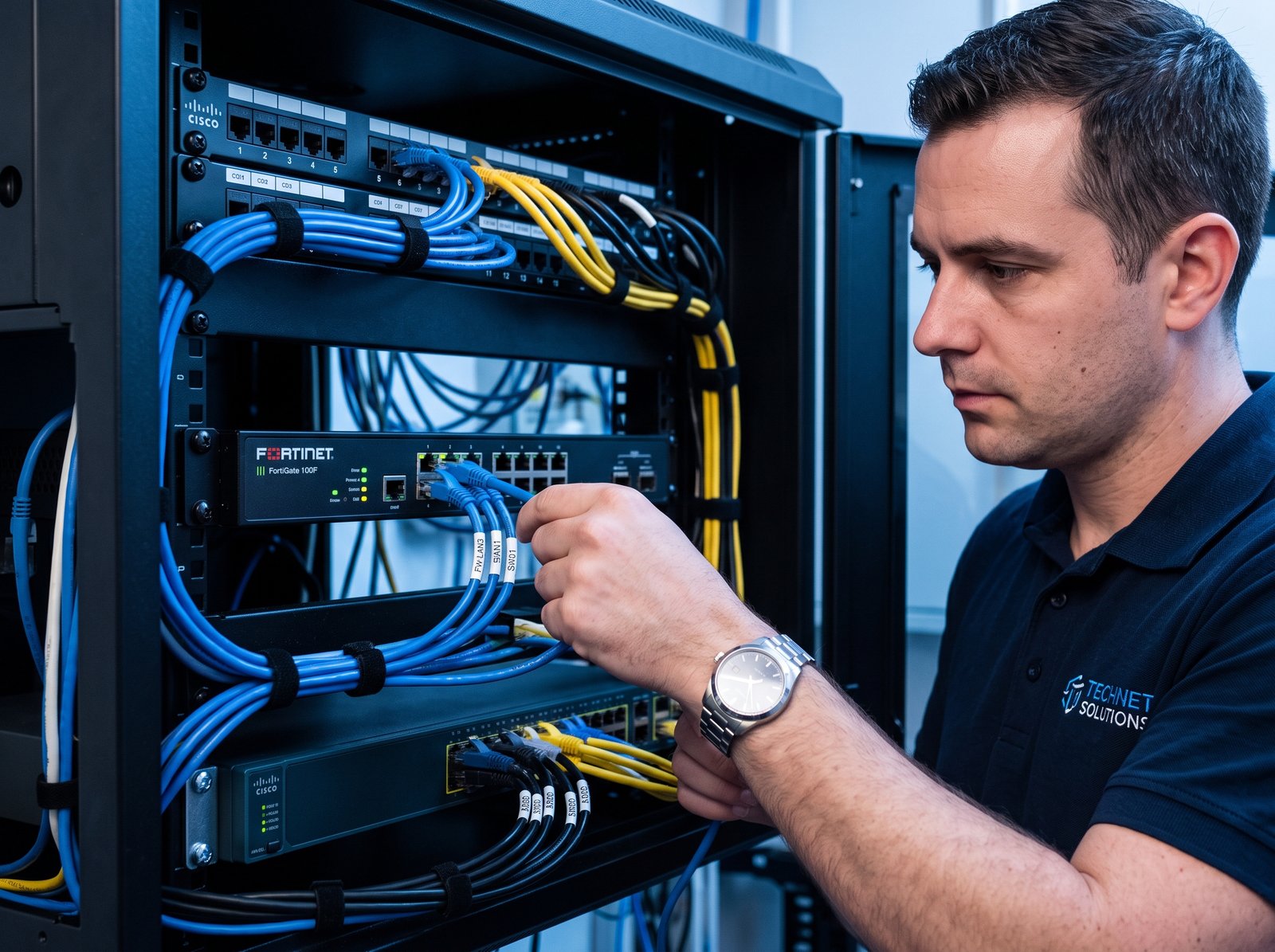 IT administrator configuring a network firewall appliance